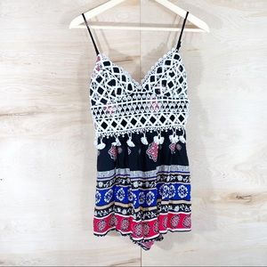American Threads | Crochet Floral Print Romper